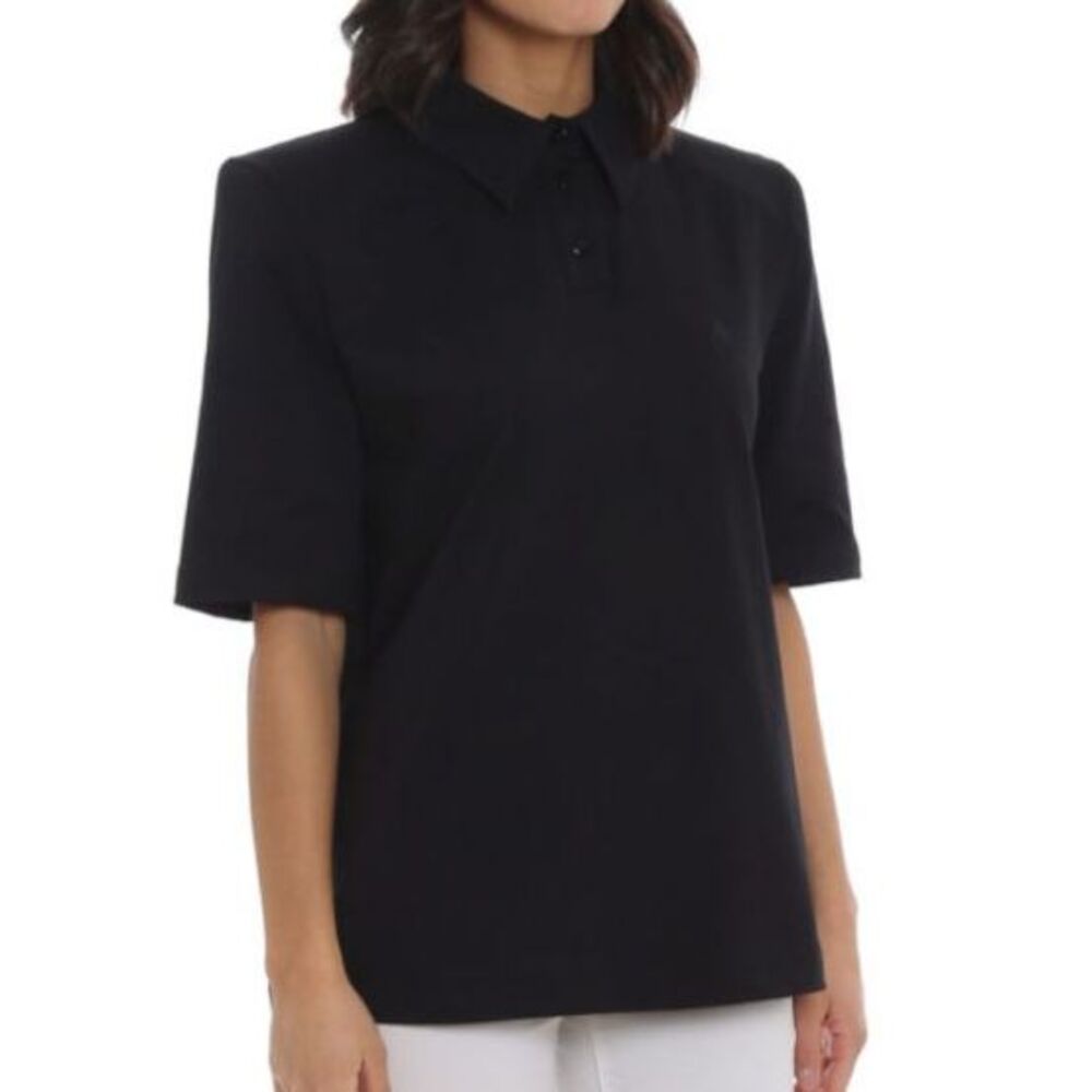 The Attico Short Sleeve Collared Cotton Polo Shirt Black Size 42
